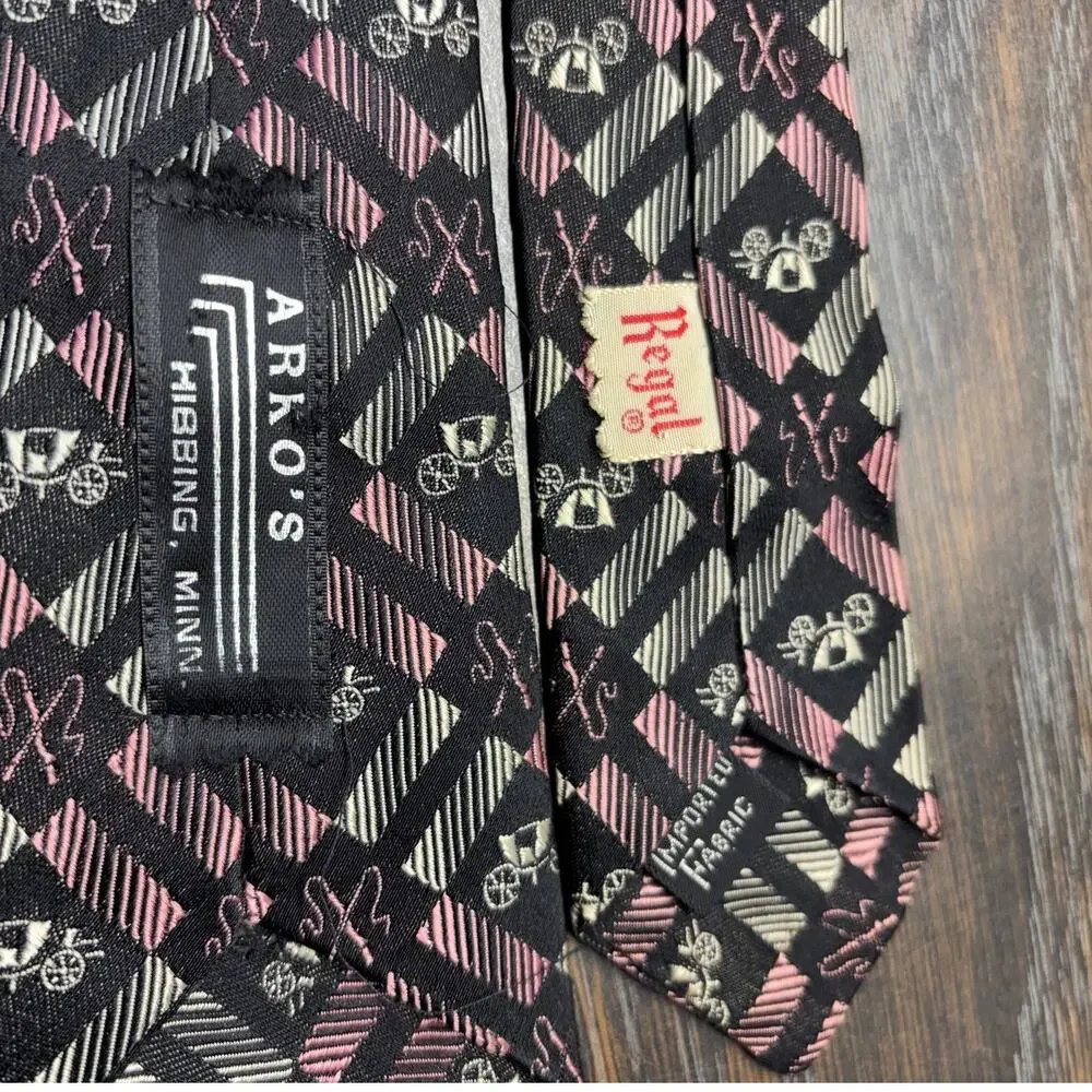 Vintage Regal X Arko's Classic Neck Tie Black/White/Pink Geometric Print